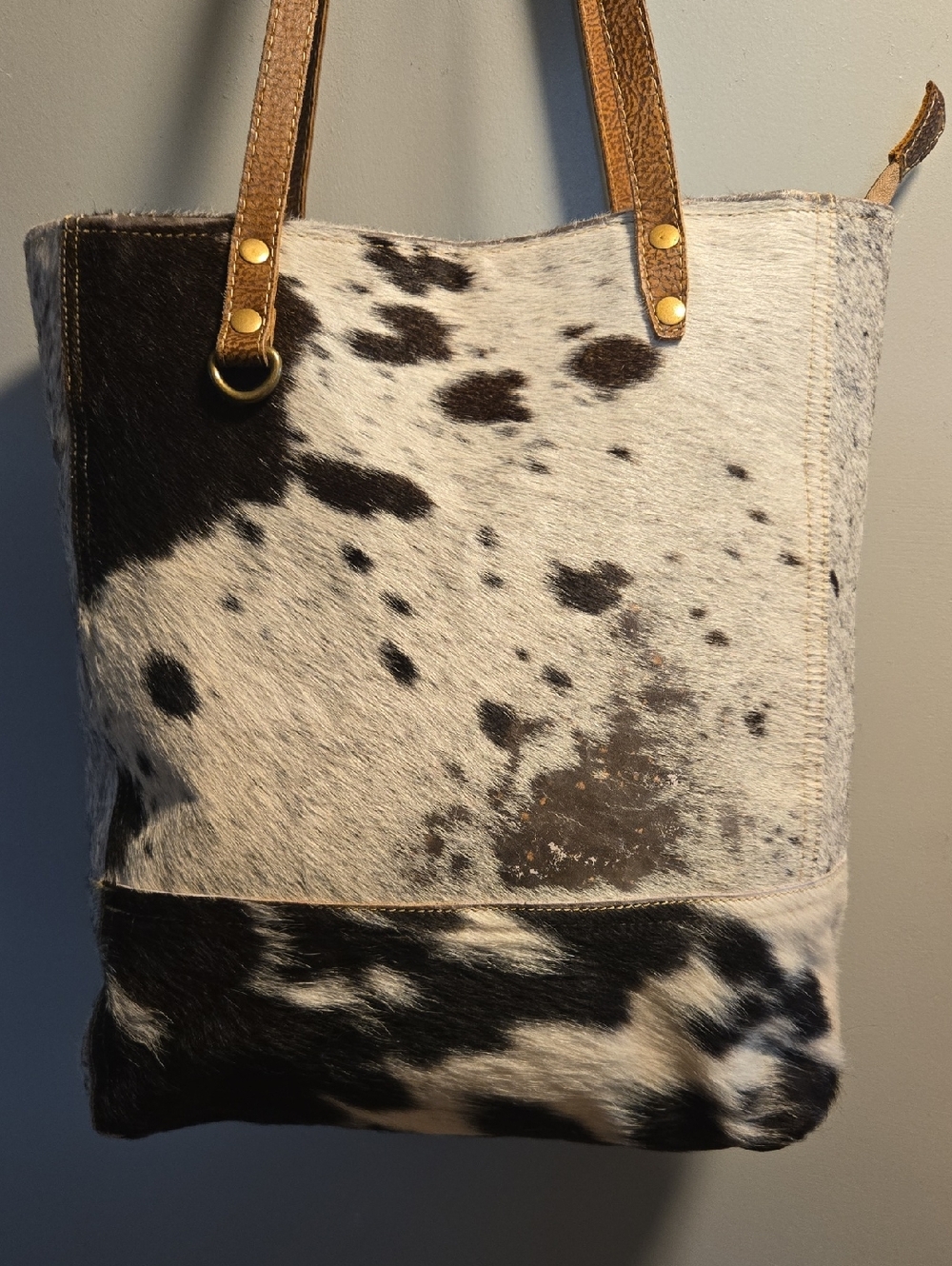 Myra Bag Black and White Cowhide Tote